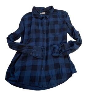 Rusty Women's Blue Black Buffalo‎ Plaid Long Sleeve Button Up Shirt Top